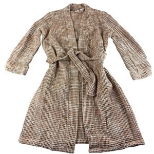 PARACHUTE Waffle Knit Robe Brown White XS Tie Waist Terry Cloth Bathrobe